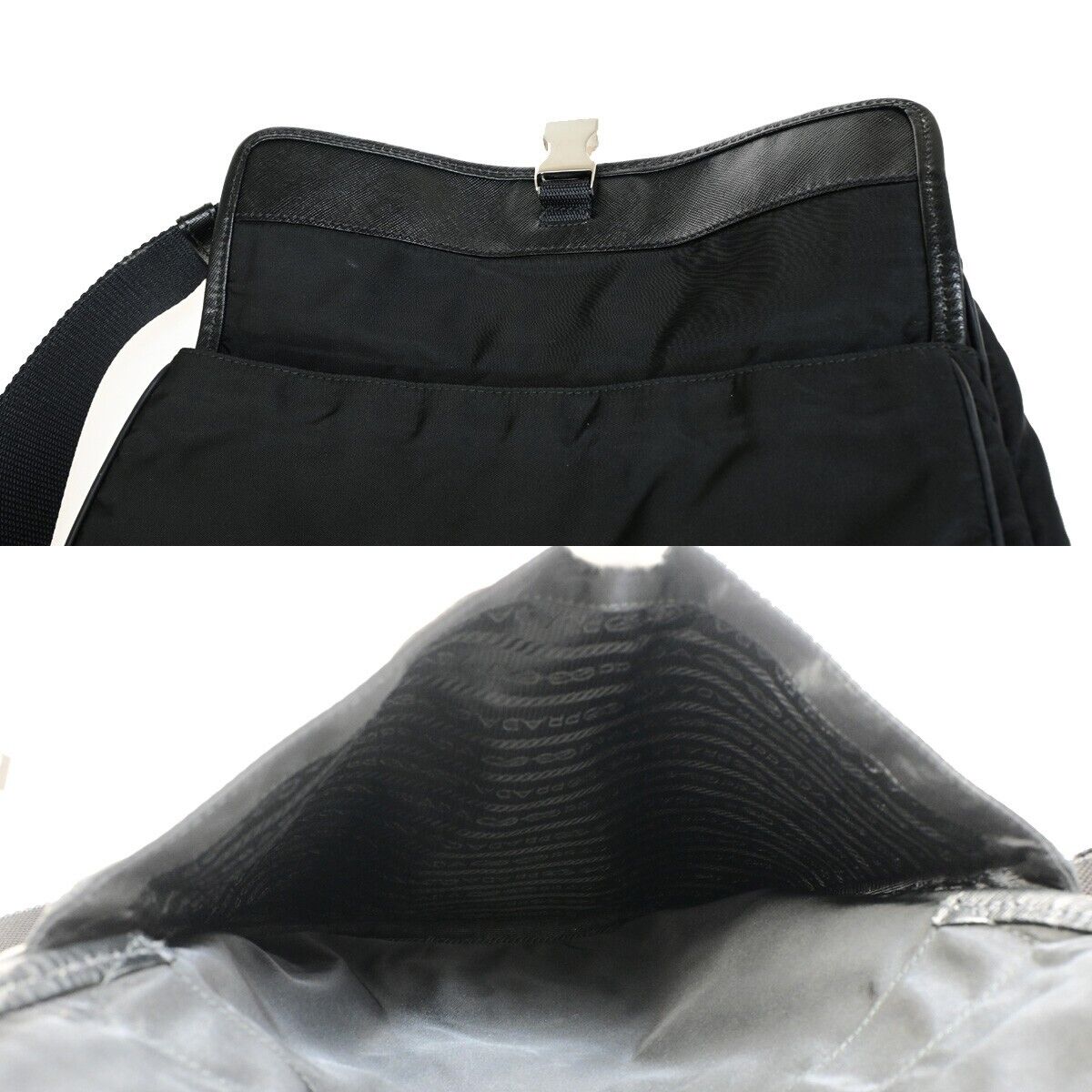 PRADA MILANO Logo Tessuto Shoulder Bag Nylon Leather Black  Italy 87SH932