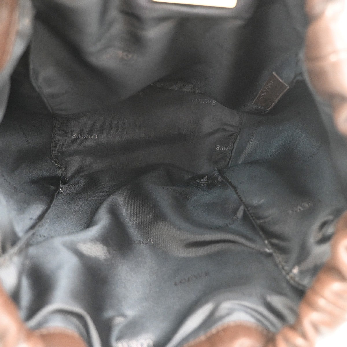 LOEWE LOGO Drawstring Shoulder Hand Bag Leather Brown GHW 38CA960