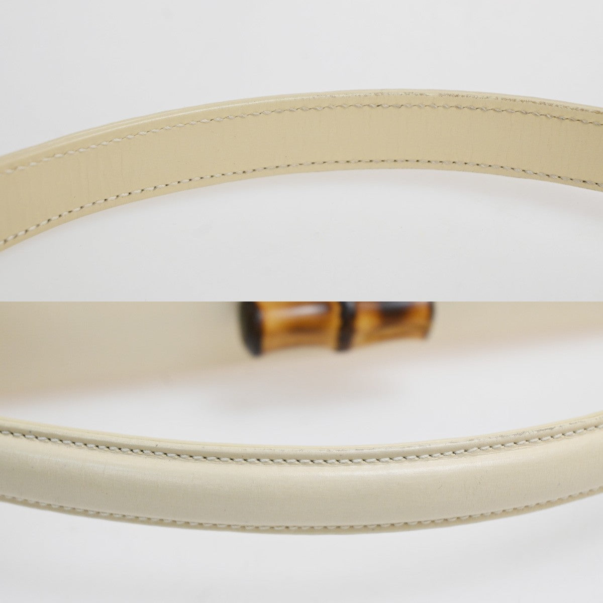 GUCCI Logo Bamboo 2Way Shoulder Hand Bag Leather Beige GHW Italy 34CA516