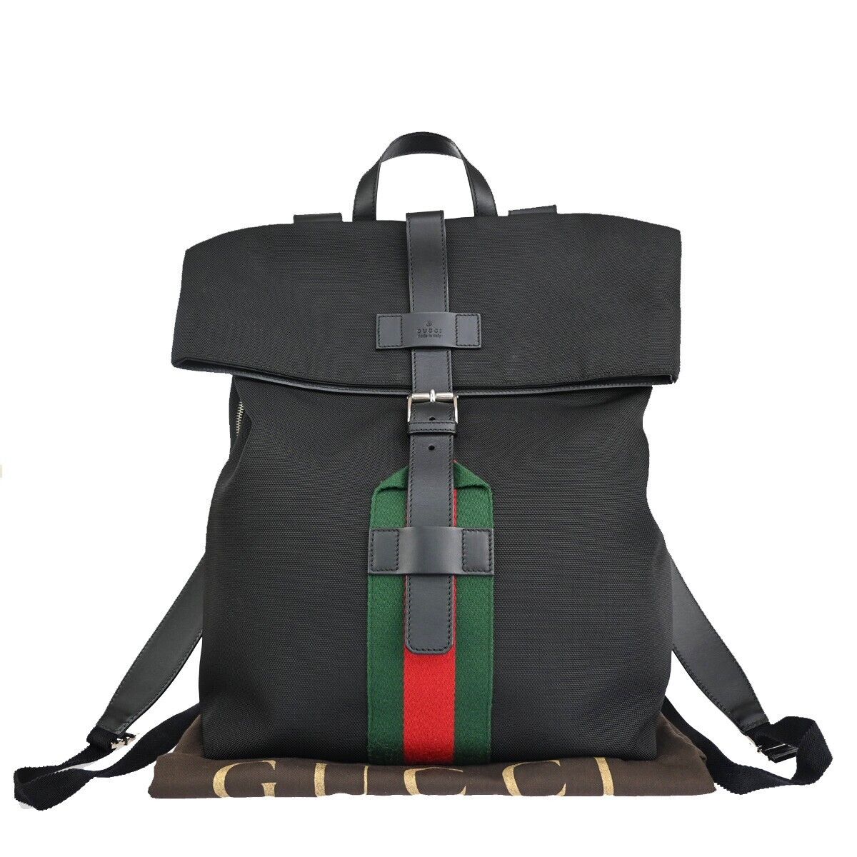 GUCCI Logo Sherry Backpack Bag Canvas Leather Black SHW Made in Italy 50EA811
