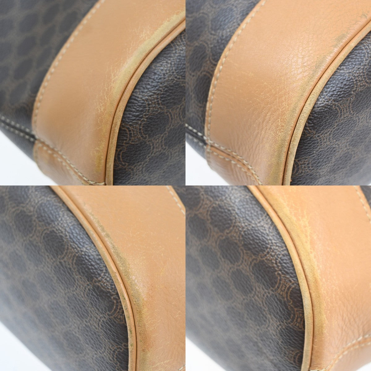 32.Live CELINE Macadam Pattern Shoulder Tote Bag PVC Leather Brown GHW 04KB843