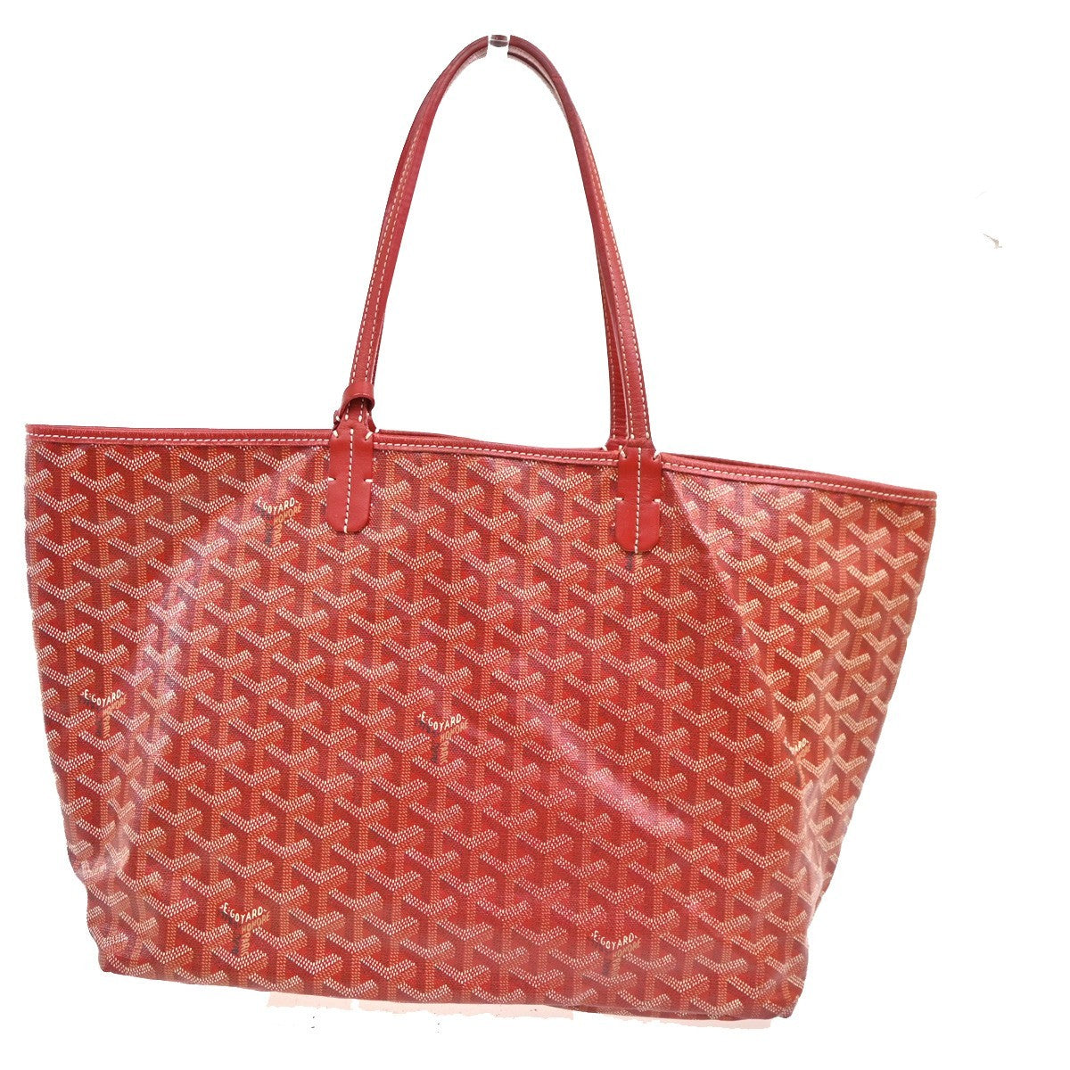 GOYARD Saint Louis PM stripe initial Tote Bag Pouch Red Canvas Leather 620RL919