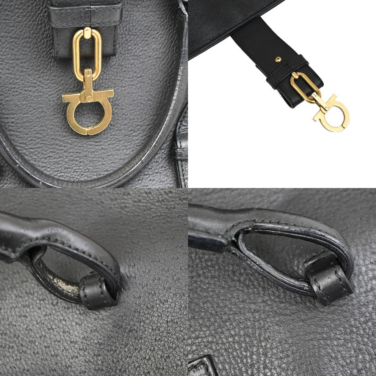 SALVATORE FERRAGAMO Gancini Shoulder Hand Bag Leather Black GHW 30DA049