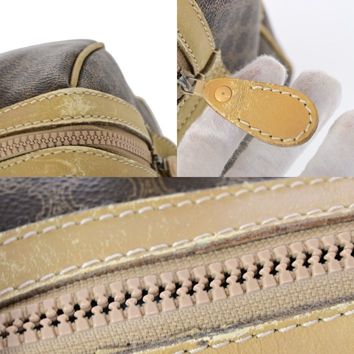 CELINE Macadam Pattern Travel Hand Bag PVC Leather Brown Italy 09FA744