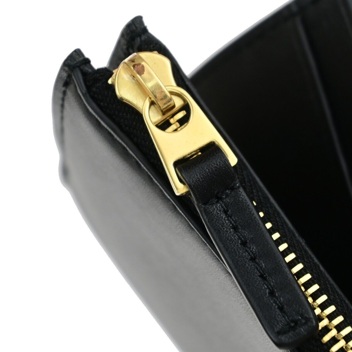 BOTTEGA VENETA Logo Long Trifold Wallet Leather Black Gold Italy 05EC051