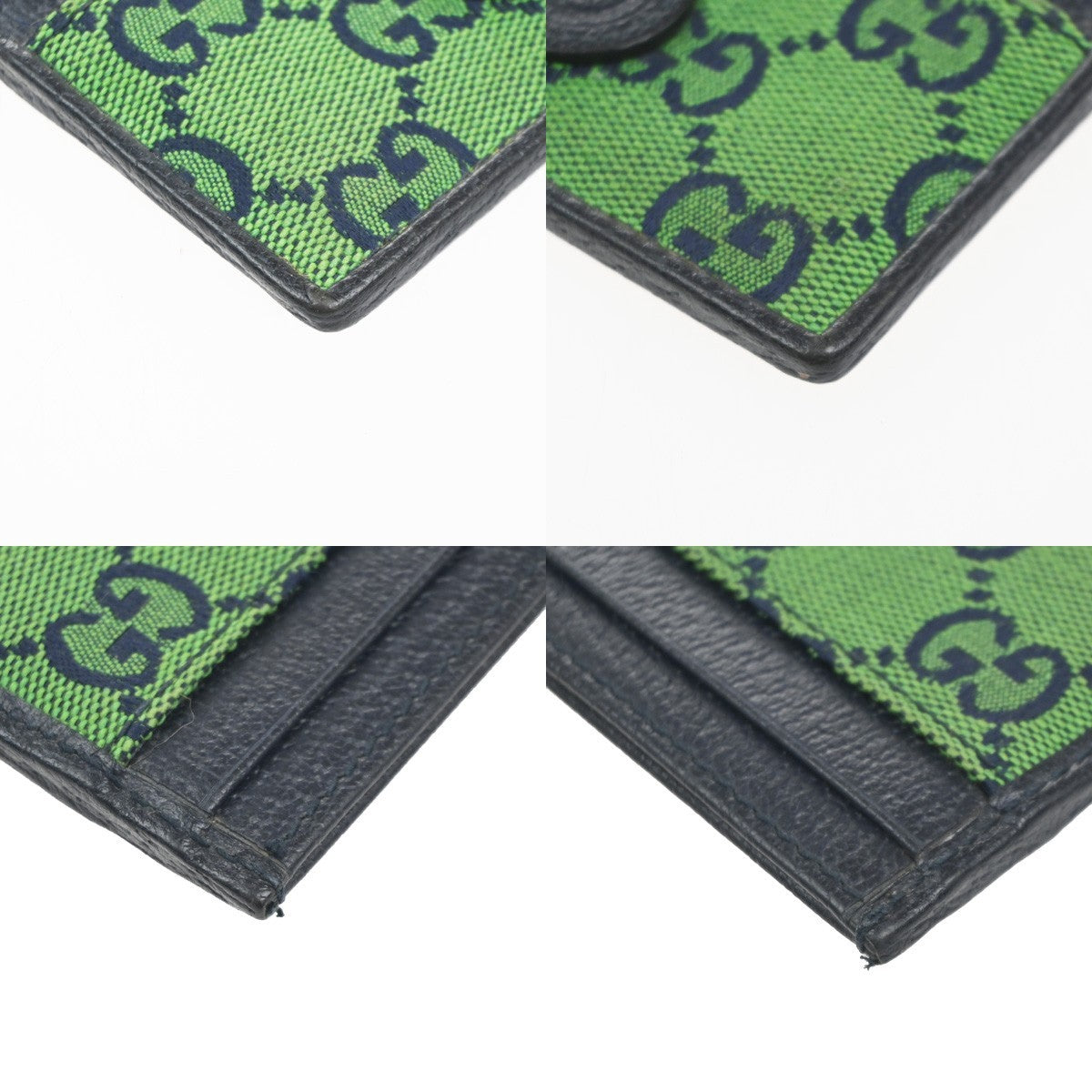 GUCCI Logo GG Pattern Card Case Canvas Leather Green Navy Blue Italy 67MA478