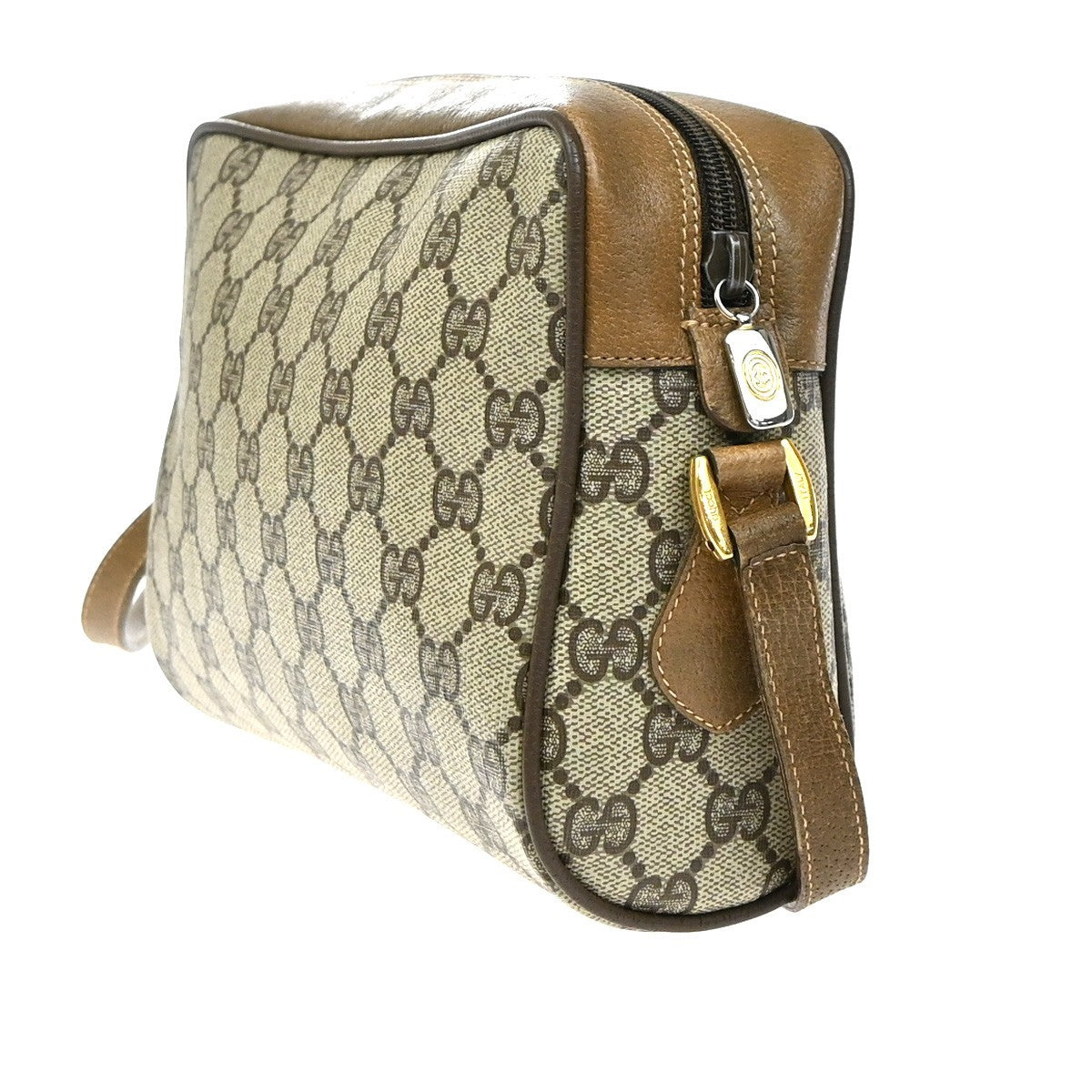 GUCCI Logo Web Sherry GG Pattern Shoulder Bag PVC Leather Brown Italy 67YJ168