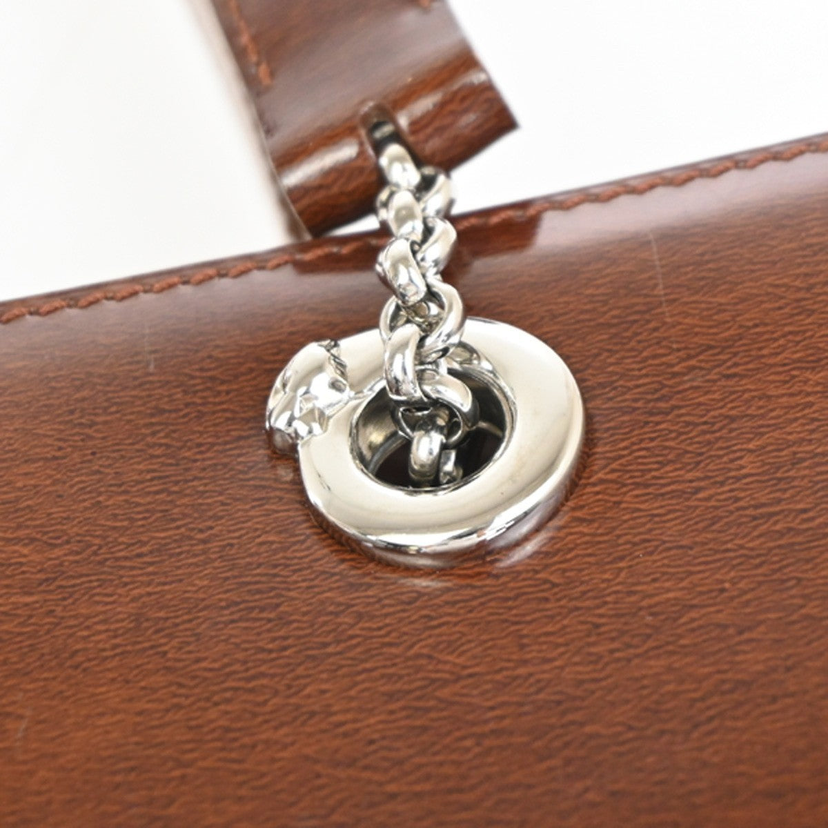 CARTIER Logo Panther Chain Shoulder Bag Patent Leather Brown SHW Frace 84RL974