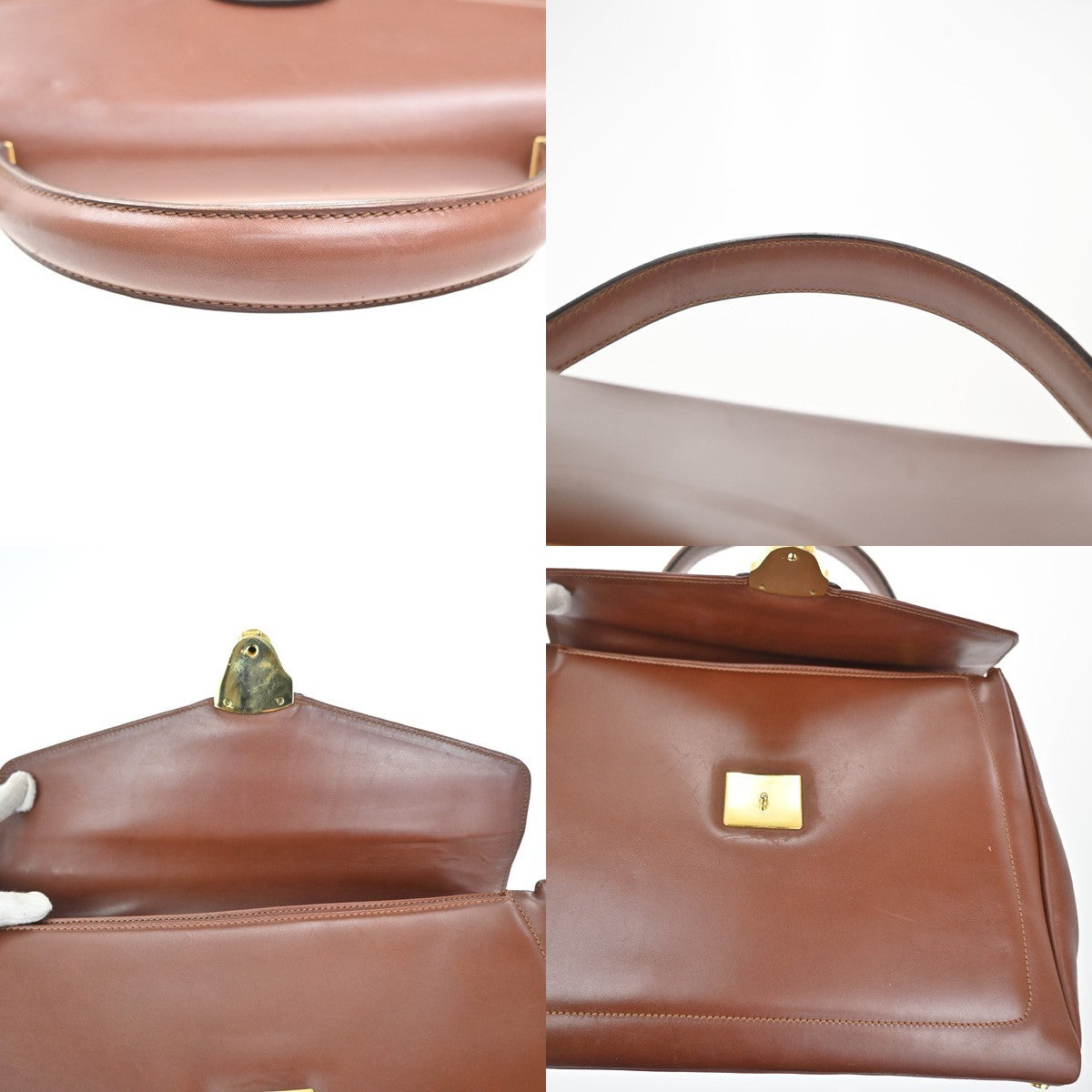 SALVATORE FERRAGAMO Logo Flap Shoulder Hand Bag Leather Brown GHW Italy 67MA410