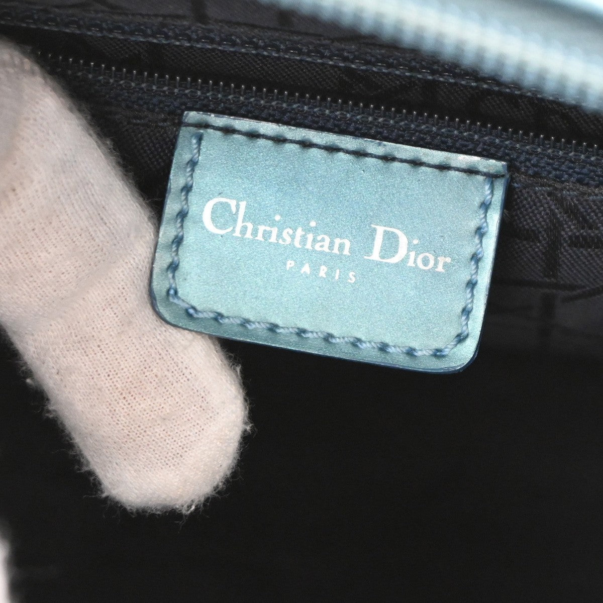 CHRISTIAN DIOR  Maris Pearl Hand Bag Patent Leather Blue SHW Italy 83TA405