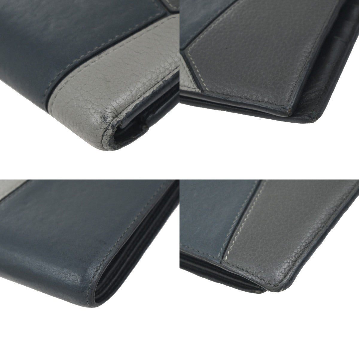 LOEWE Logo Puzzle Compact Bifold Wallet Purse Leather Tricolor Gray 01YH870