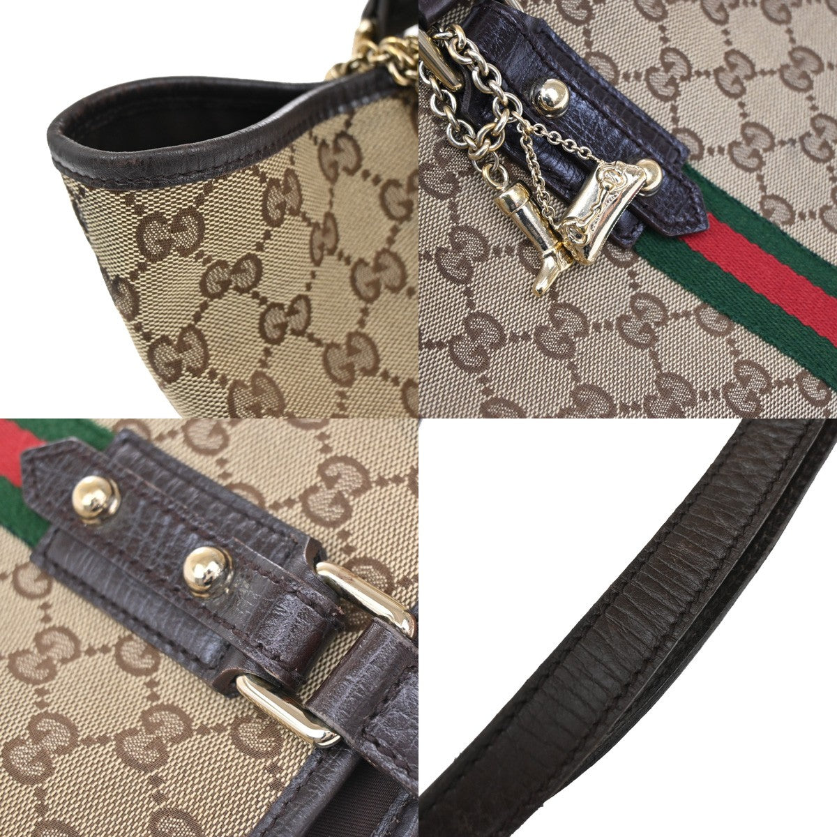 GUCCI Logo Sherry GG Pattern Shoulder Bag Canvas Leather Brown Italy 34YH198