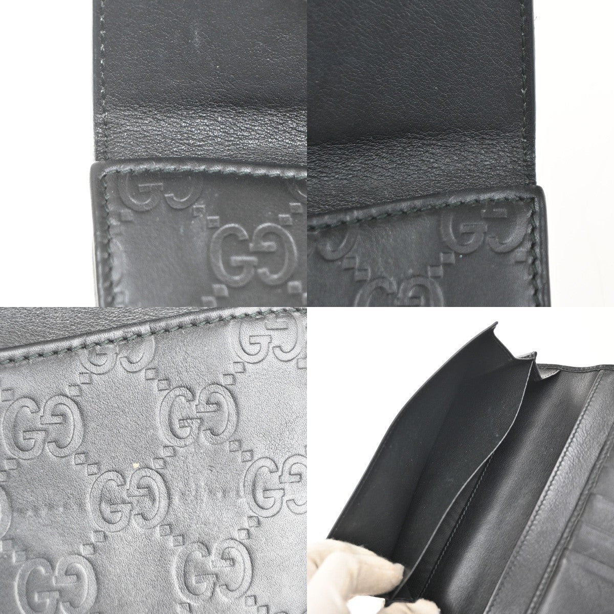 GUCCI Logo Guccissima GG Lovely Heart Bifold Long Wallet Leather Black 02KD033