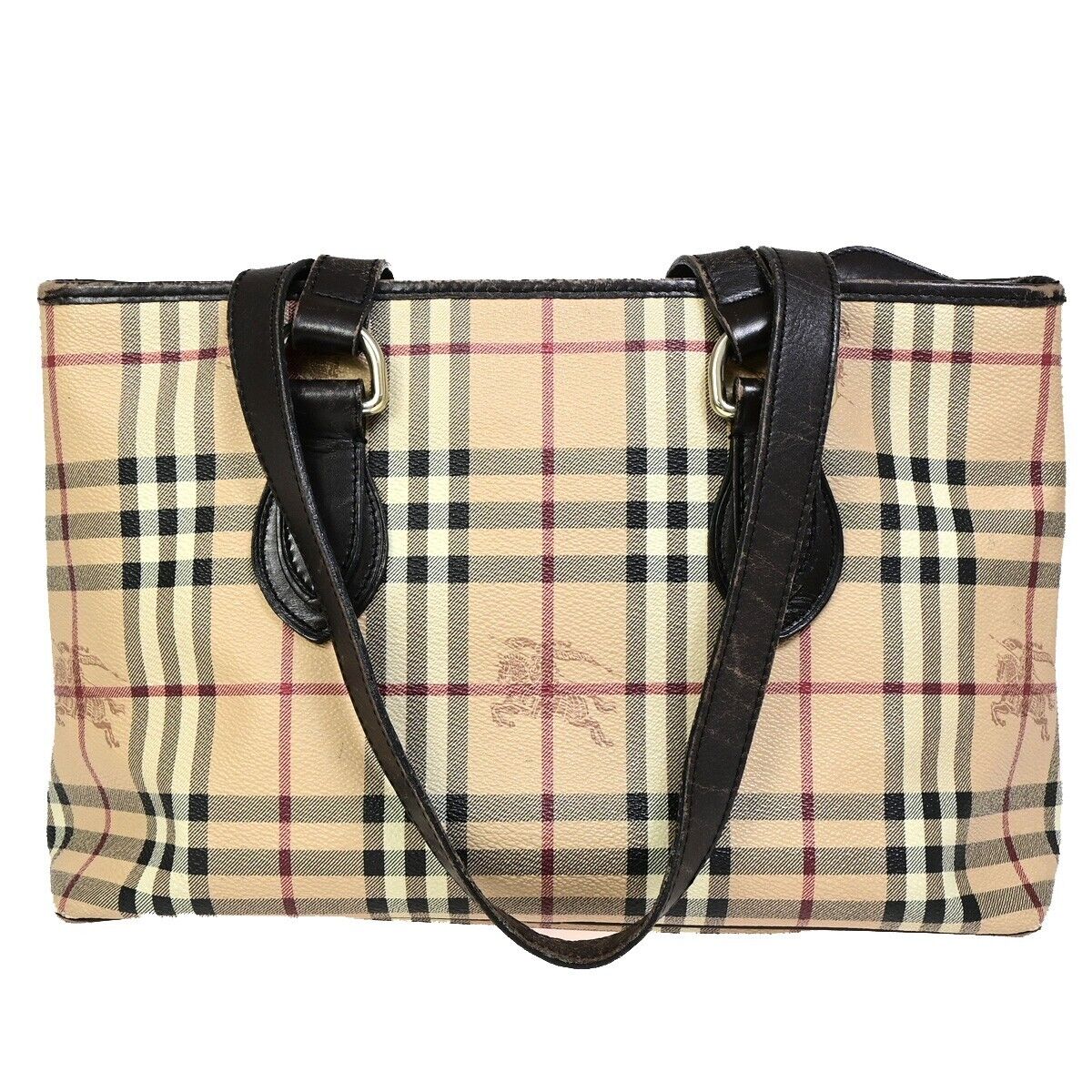 BURBERRY Logo Nova Check Shoulder Tote Bag Canvas Leather Beige Brown 67SJ006