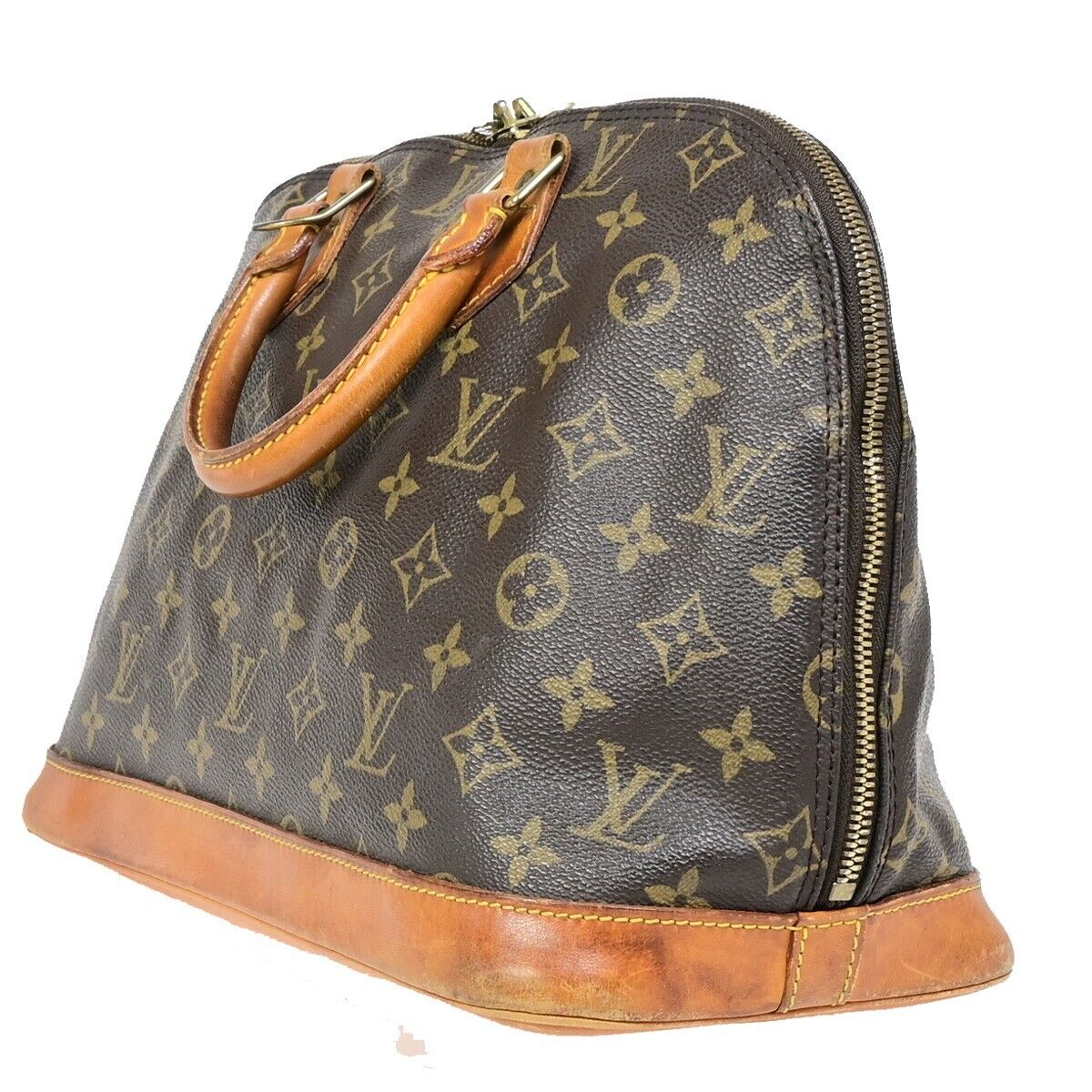 LOUIS VUITTON LV Logo Alma Hand Bag Monogram Leather Brown U.S.A. M51130 39EB645