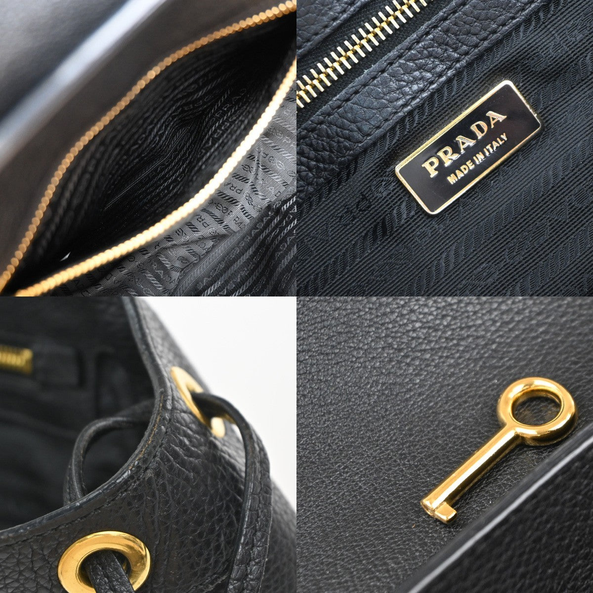 PRADA Logo Shoulder Hand Bag Leather Black GHW 76KP396