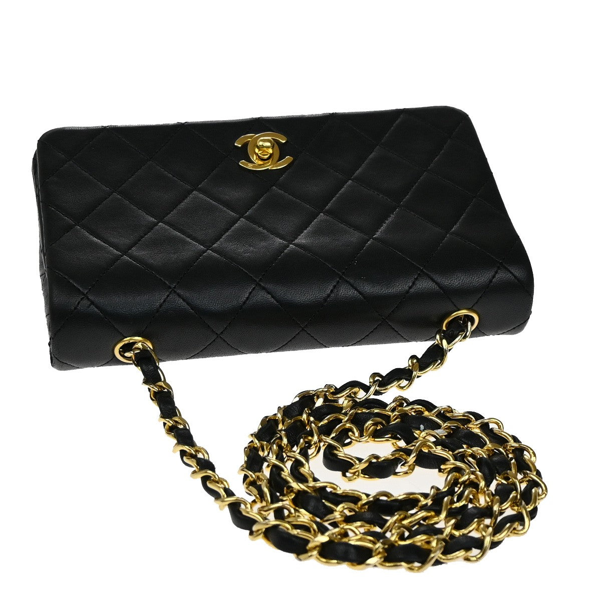 CHANEL CC Mini Matelasse Chain Shoulder Bag Leather Black GHW Vintage 385RL426