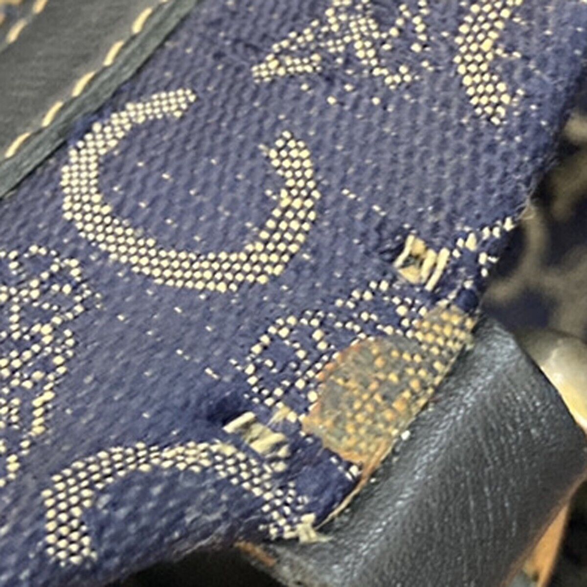 CELINE C Macadam Hand Bag Canvas Leather Navy Blue Made in Italy 02EB412