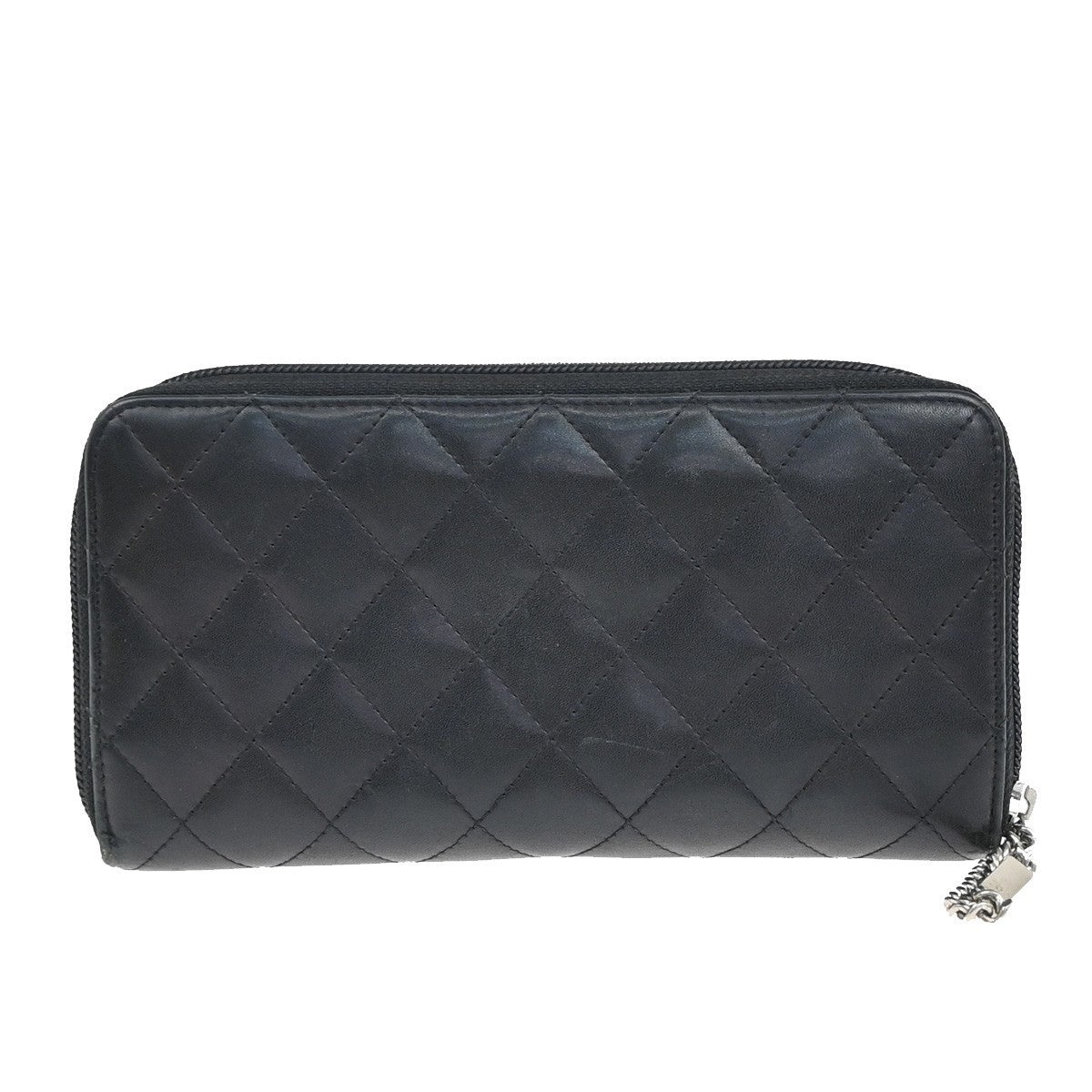 CHANEL CC Cambon Long Zipper Bifold Wallet Leather Patent Leather Black 30RF618