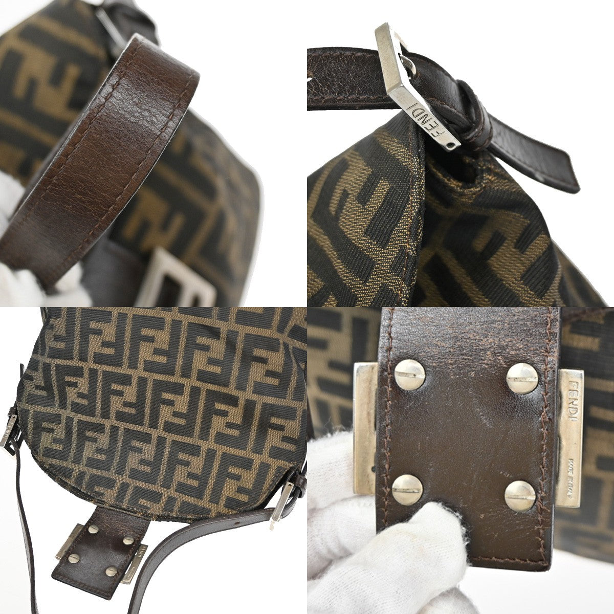 FENDI Logo Zucca Pattern Shoulder Bag Canvas Leather Brown SHW Italy 18YH756