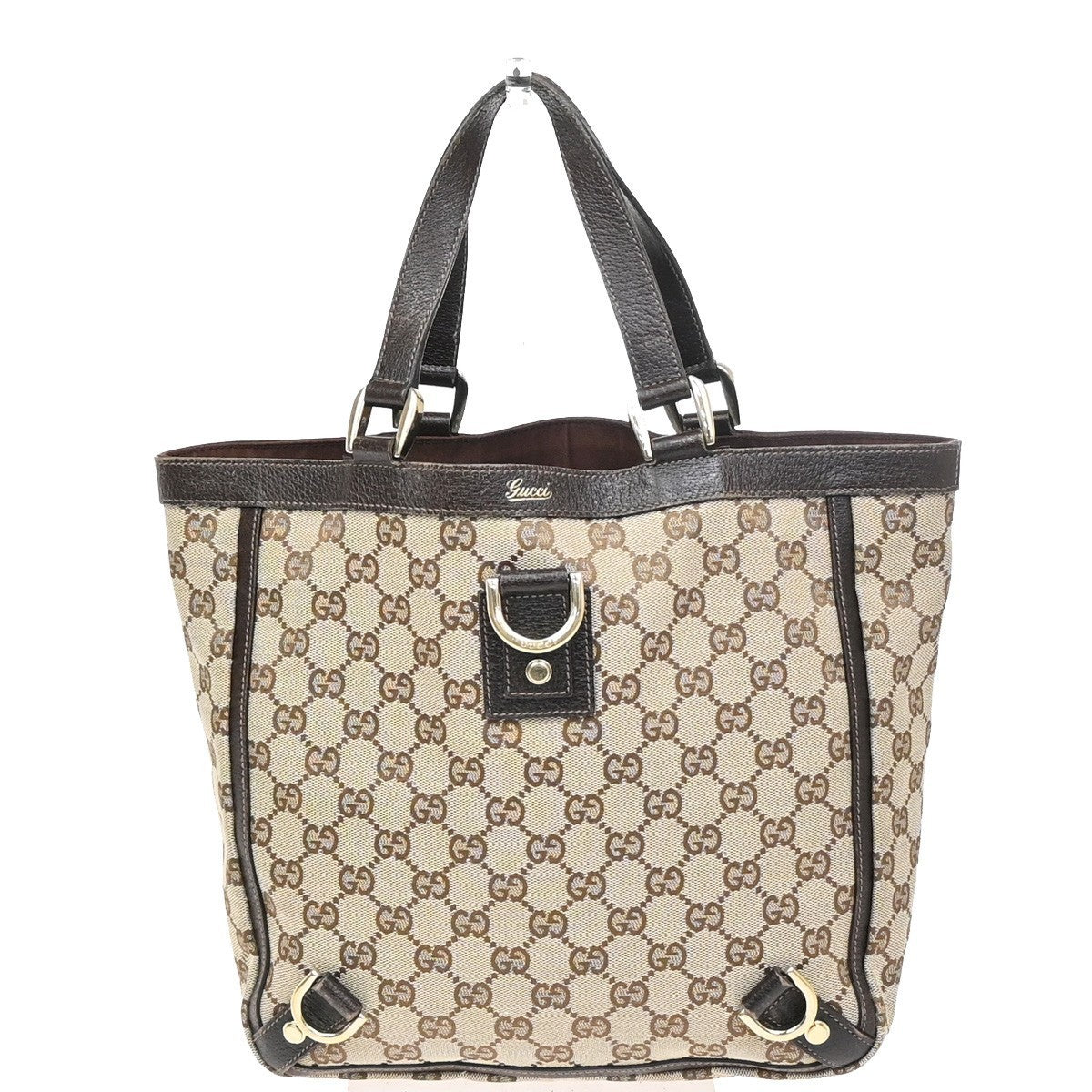GUCCI GG Pattern Abbey D-Ring Hand Bag Canvas Leather Brown GHW Italy 31KC675