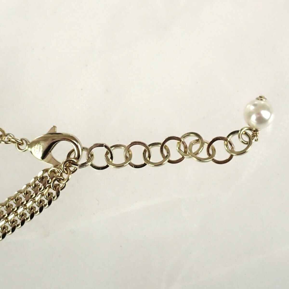 CHANEL CC Imitation Pearl Chain Long Necklace Color Stone G21V Gold 685LC023