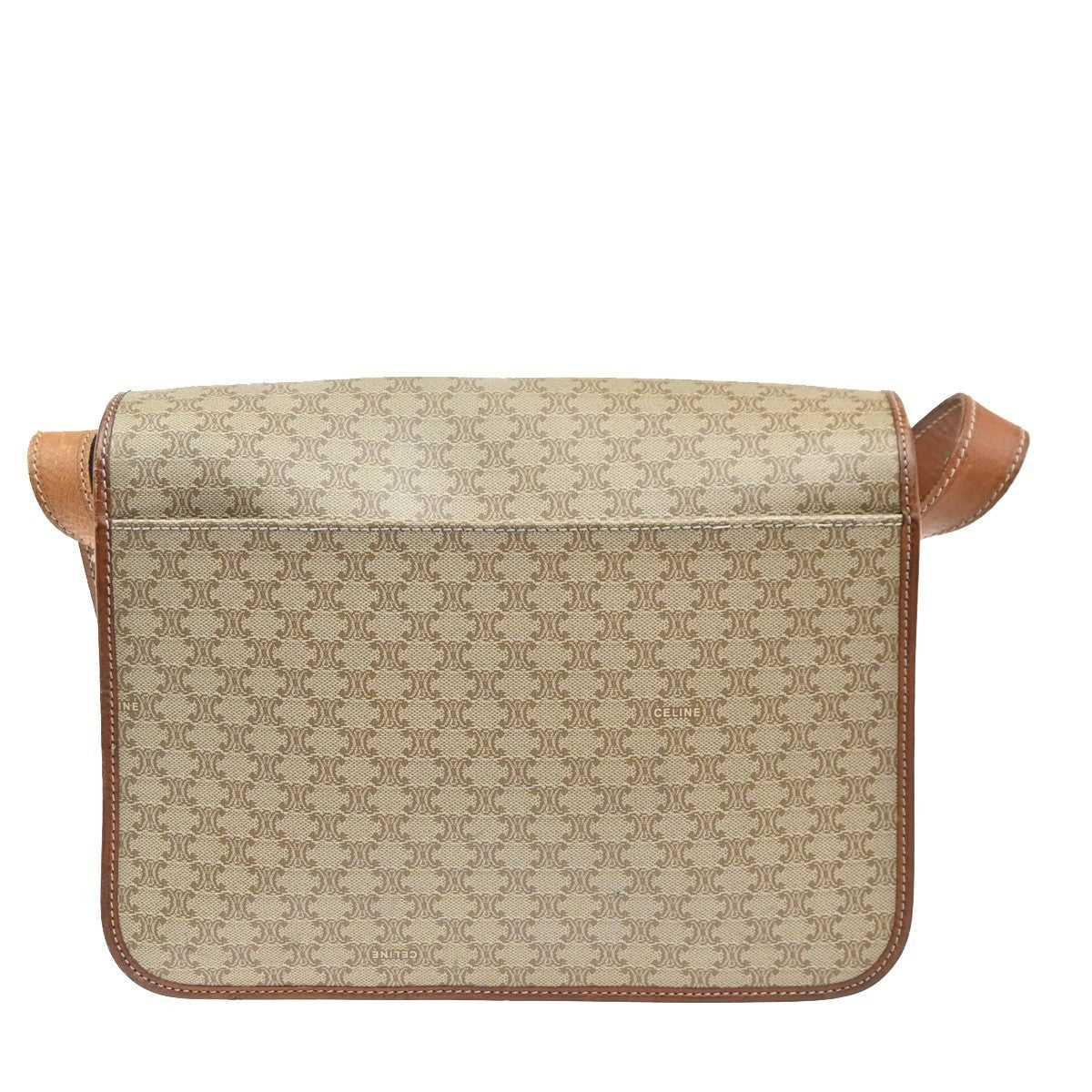 CELINE Logo Macadam Pattern Shoulder Bag PVC Leather Beige GHW Italy 68KC717