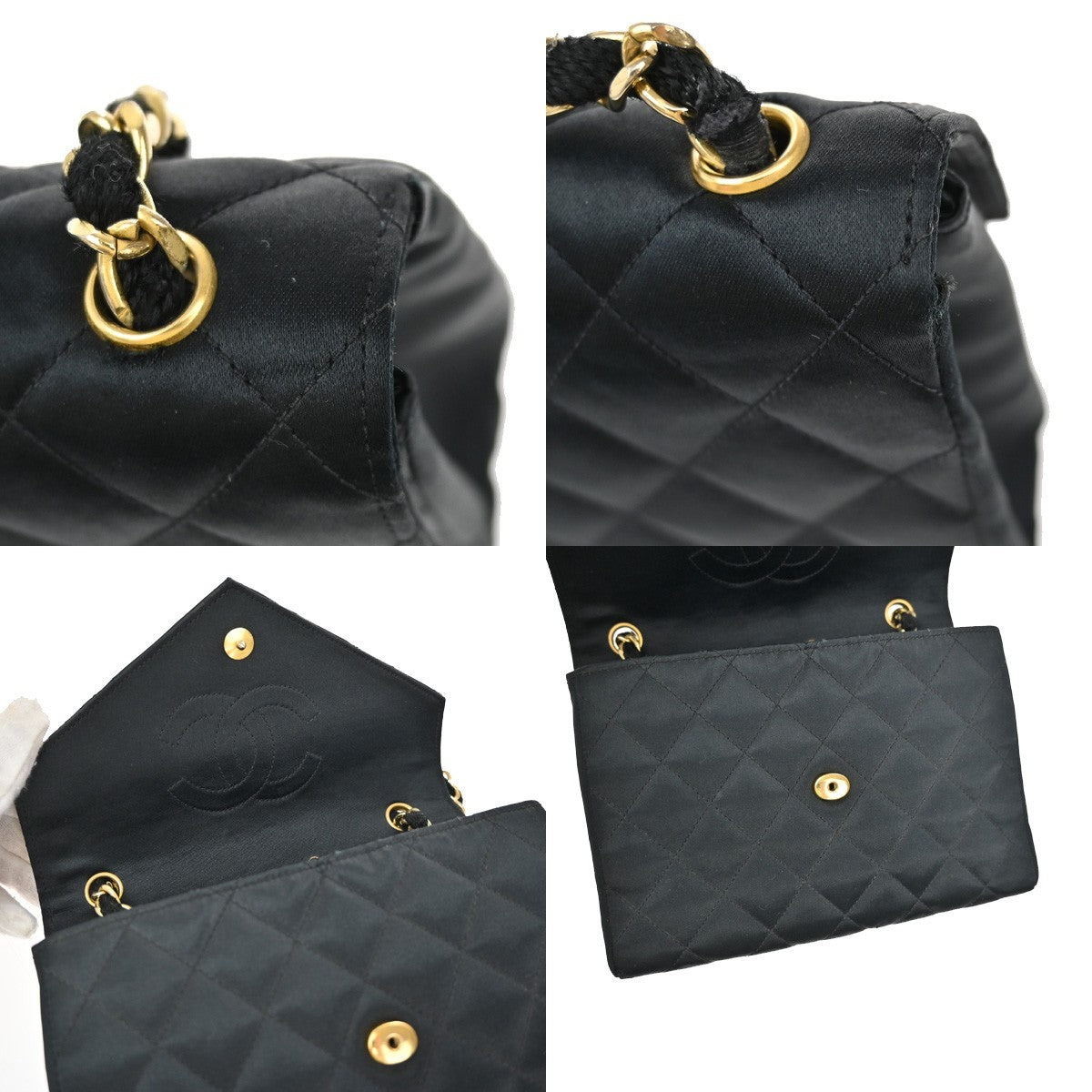 CHANEL CC Mini Matelasse Chain Shoulder Bag Satin Black GHW Vintage 648RL403