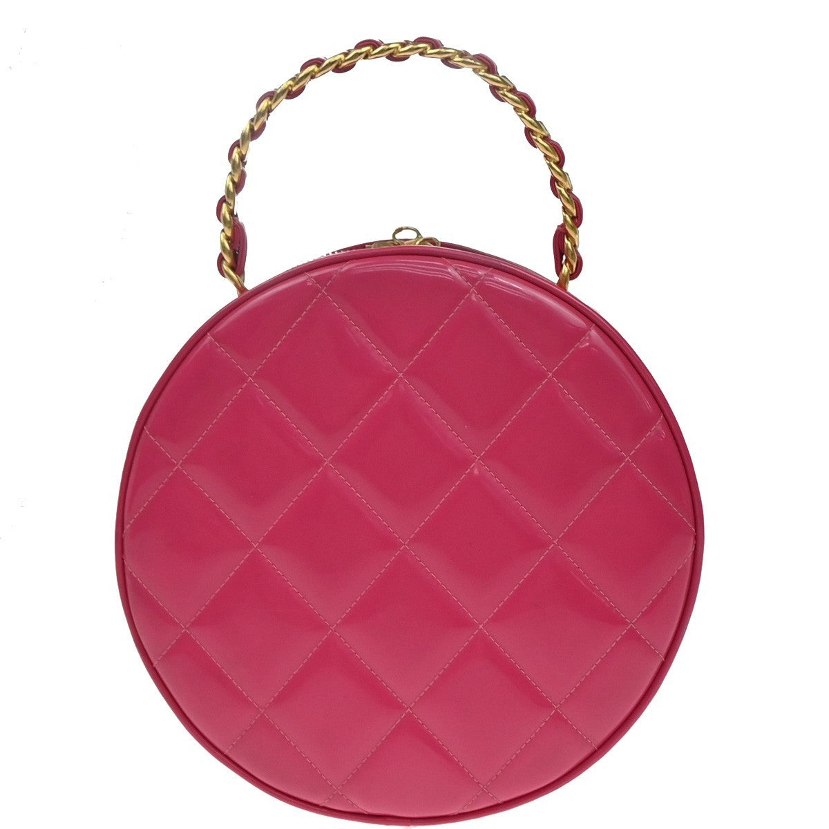 41 CHANEL Matelasse Round Vanity Chain Hand Bag Patent Leather PK VTG 6735LC600