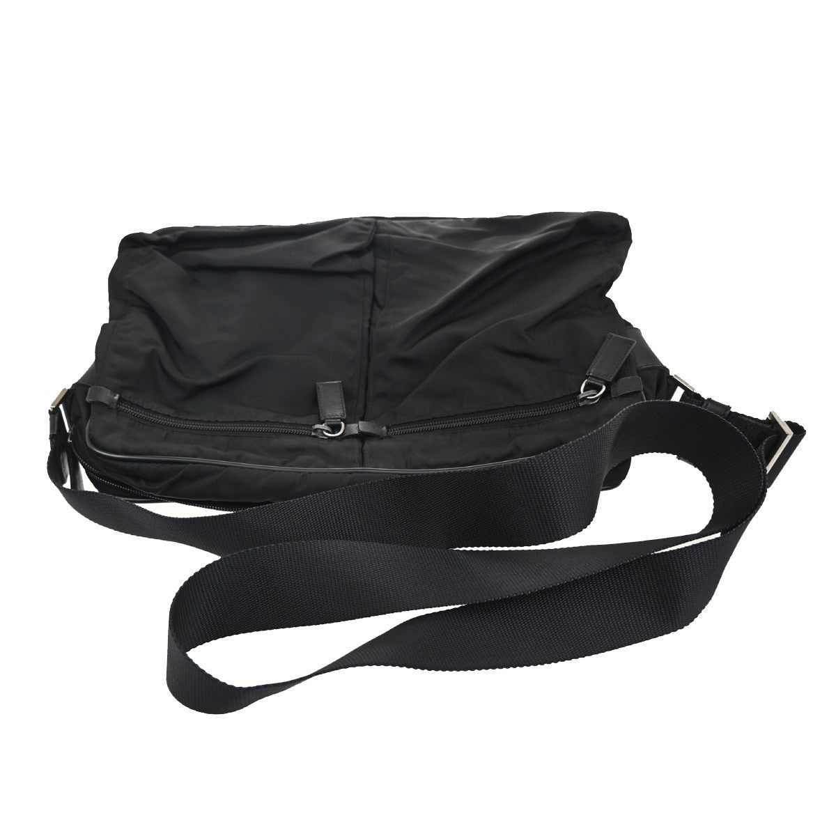 PRADA MILANO Tessuto Messenger Shoulder Bag Nylon Leather Black 64KC010