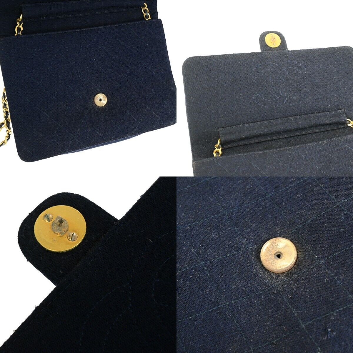 CHANEL CC Matelasse 25 Chain Shoulder Bag Canvas Leather Navy Blue GHW 78YF770