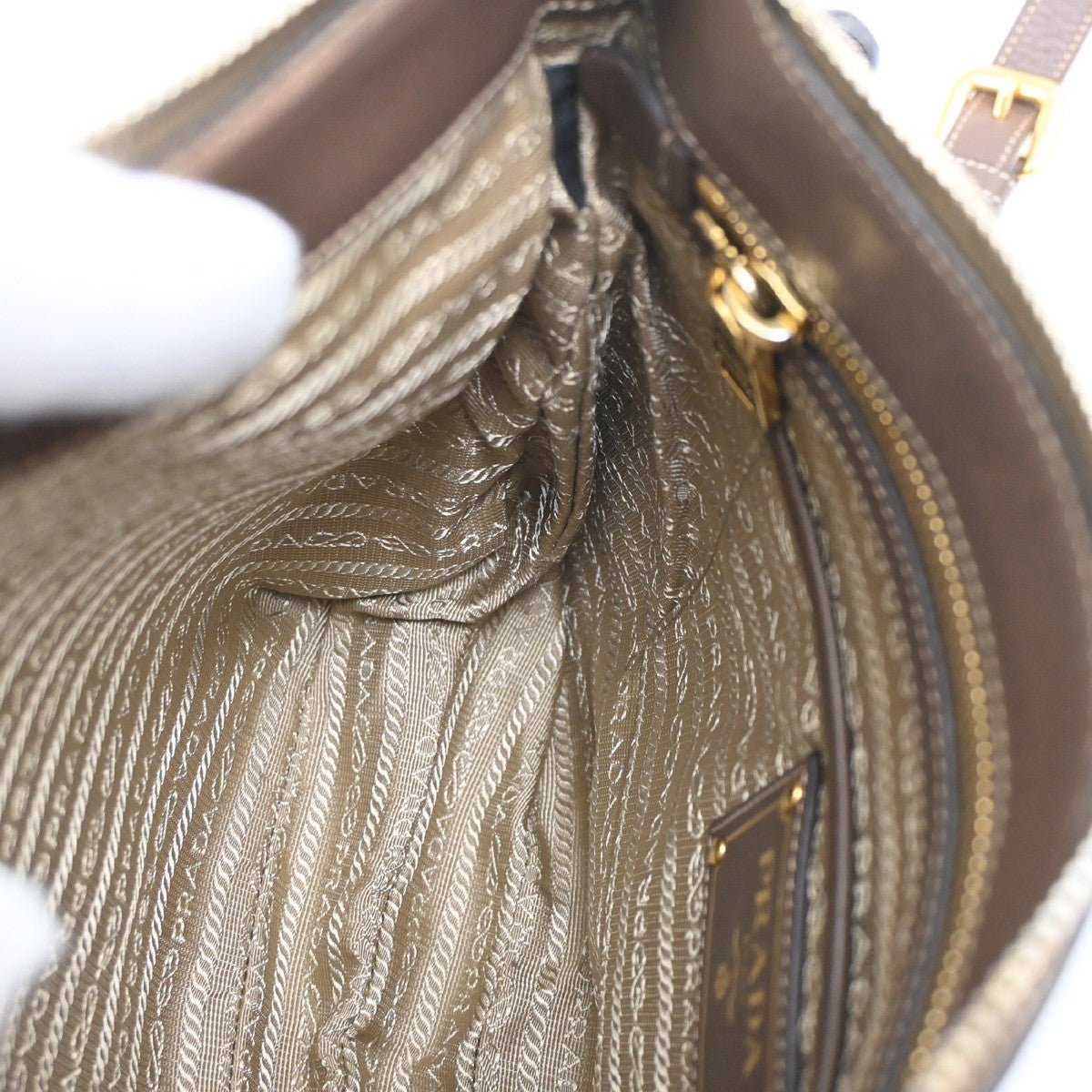 PRADA MILANO Logo Jacquard Shoulder Bag  Leather  Canvas  Brown 19SA060