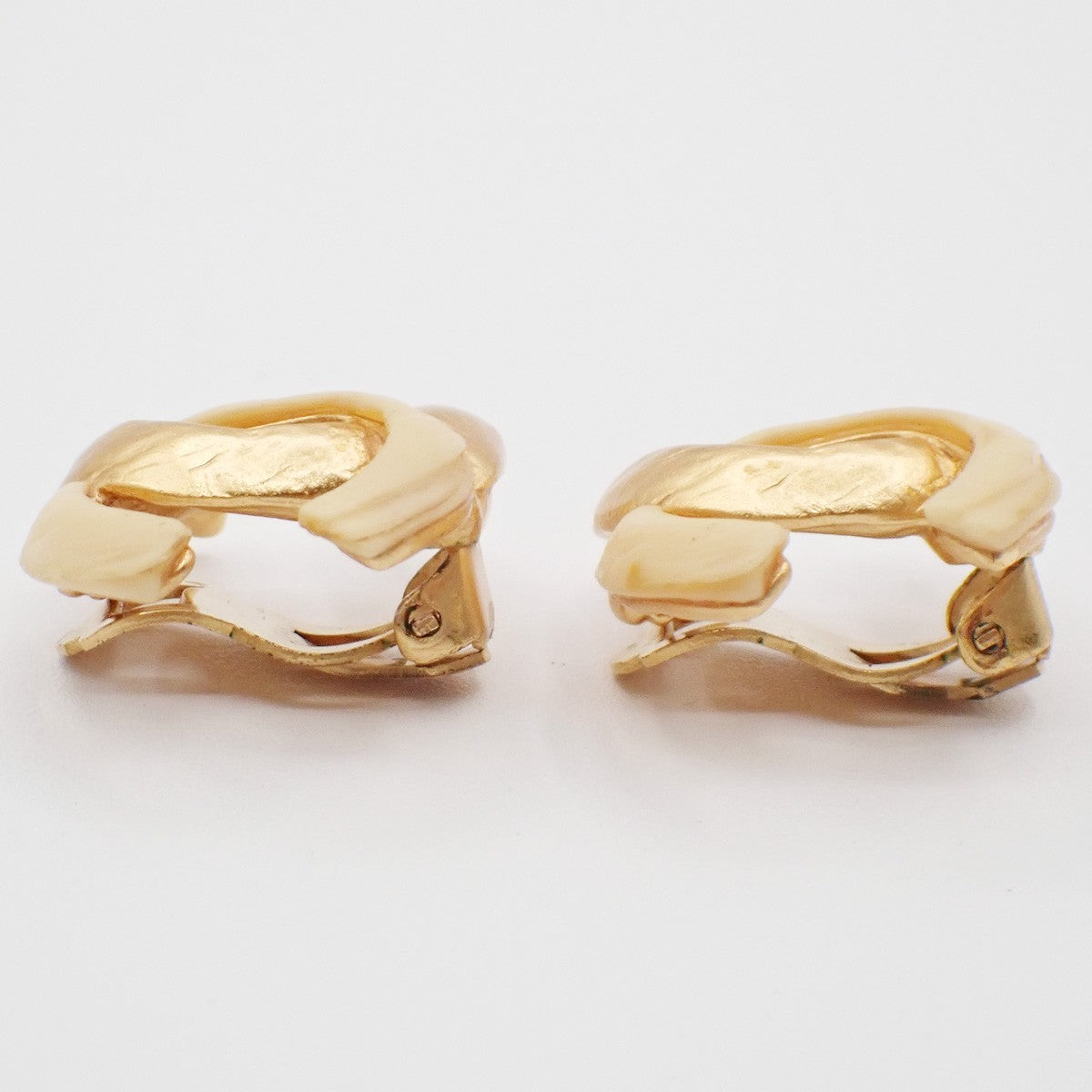 CHANEL CC Logo Round Button Bicolor Clip-On Earrings Gold Tone 00T 76RF764