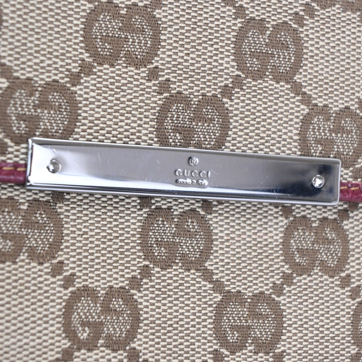GUCCI GG Biifold Long Wallet Canvas Leather Red Beige SHW Italy 88KD057