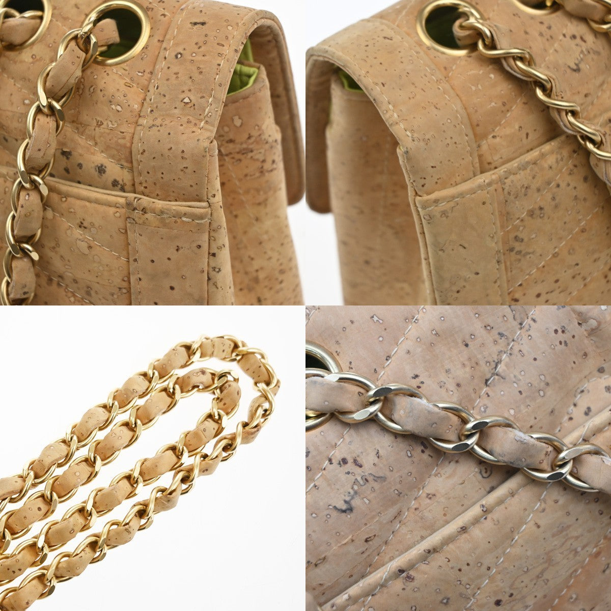 CHANEL Logo 2.55 Chevron Chain Shoulder Bag Cork Leather Beige GHW 357RQ060