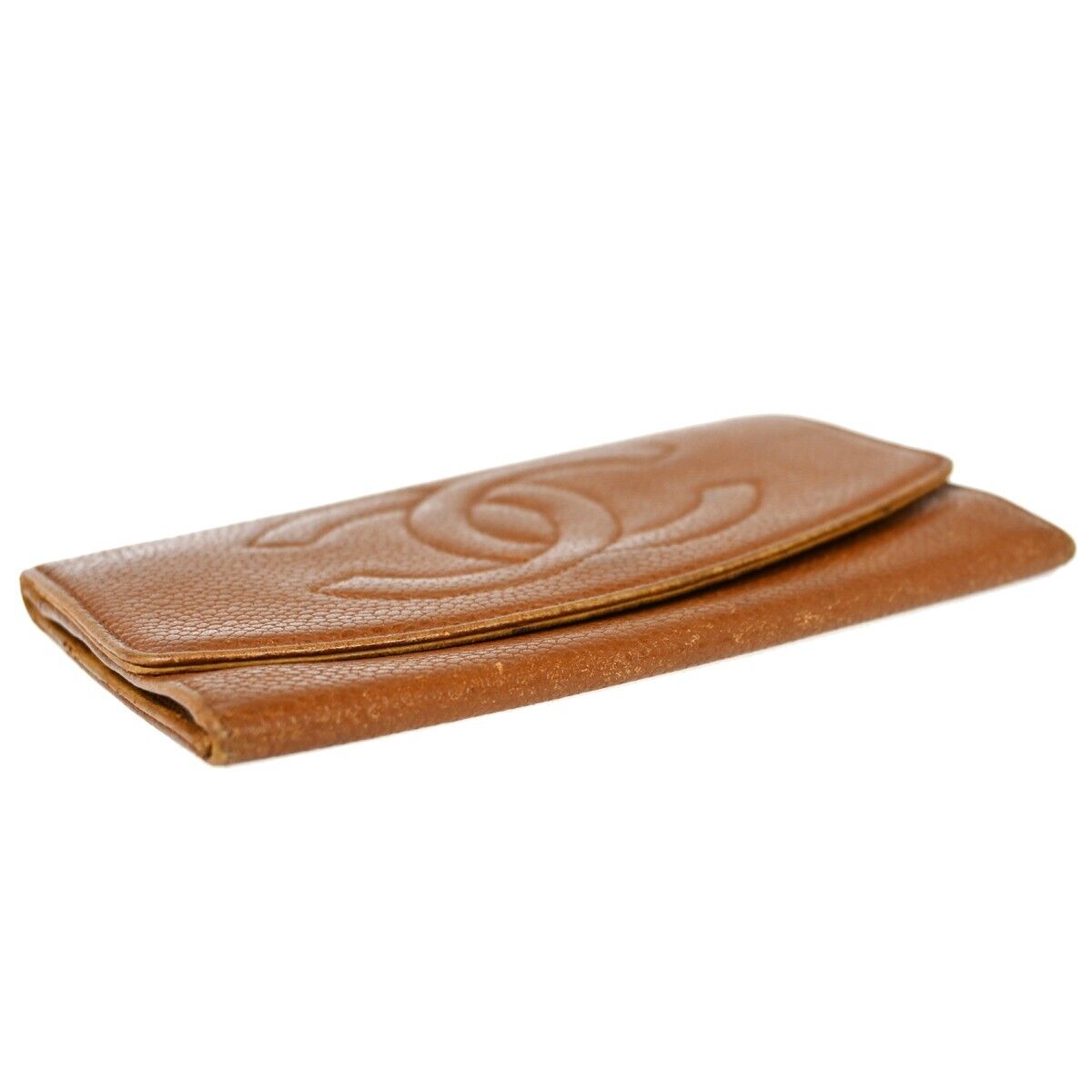 CHANEL CC Logo Bifold Wallet Purse Caviar Skin Leather Brown GHW France 02HB222