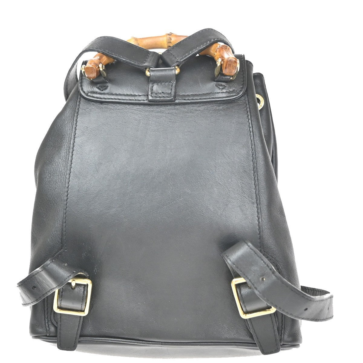 GUCCI Logo Bamboo Drawstring Backpack Bag Leather Black GHW Italy 85CA872