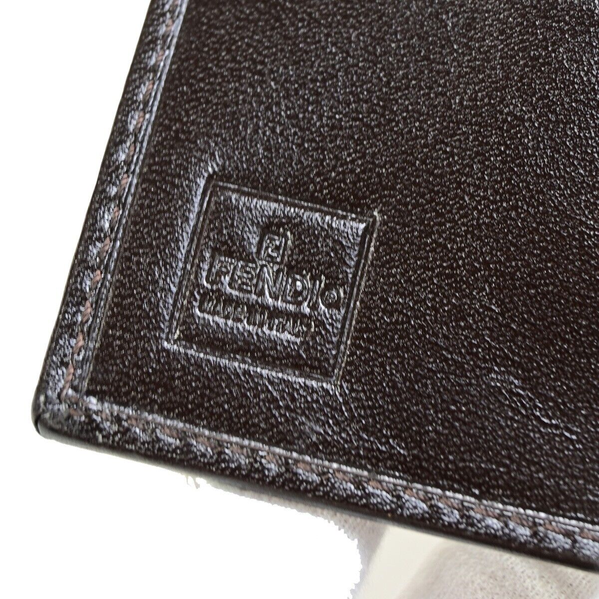 FENDI Logo Zucca Pattern Bifold Wallet Purse Canvas Leather Brown Italy 09HB977
