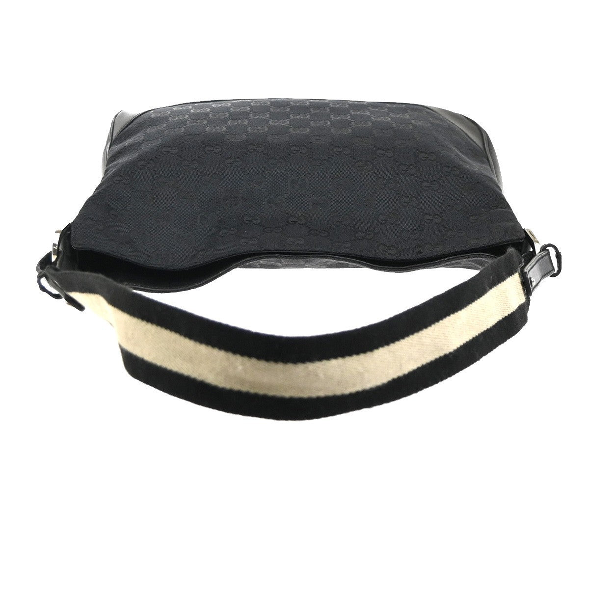 GUCCI GG Pattern Sherry Line Shoulder Bag Canvas Leather Black SHW Italy 32KC939