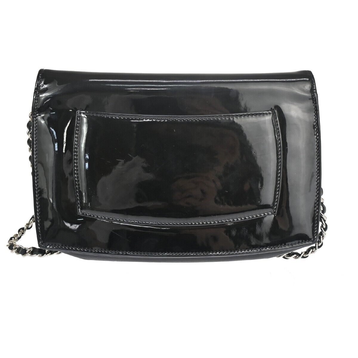 CHANEL CC Logo Mini Chain Wallet Shoulder Bag Patent Leather Black SHW 683RH866