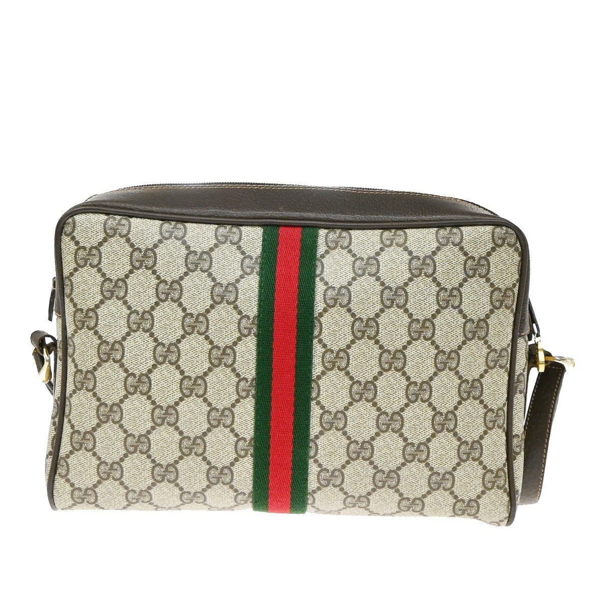 GUCCI Logo Web Sherry GG Pattern Shoulder Bag PVC Leather Brown Italy 64YJ169