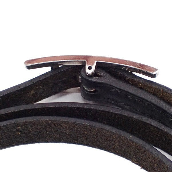 HERMES Api 3 Triple Tour Long Bracelet SHW Leather Sliver Black 64RL493