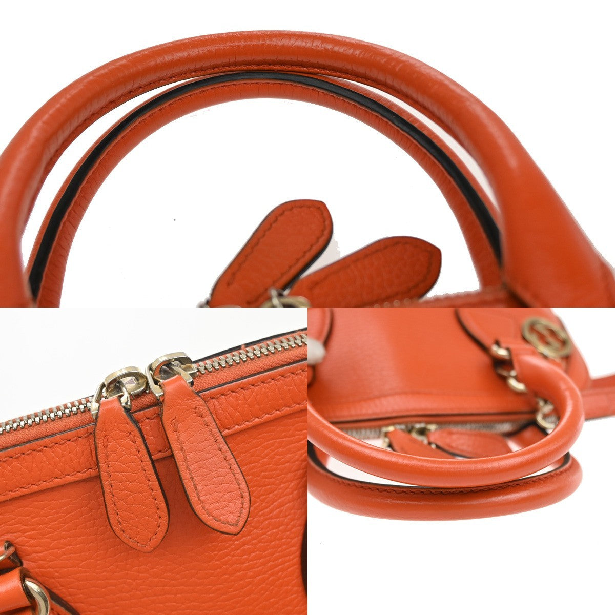GUCCI Interlocking G 2Way Shoulder Hand Bag Leather Orange GHW Italy 87YJ199