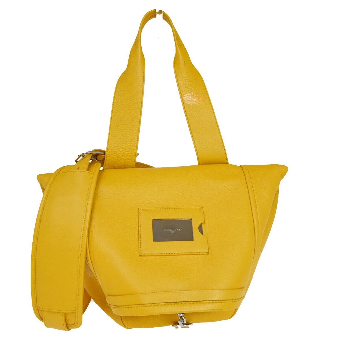 BALENCIAGA Logo 2Way Shoulder Hand Bag Leather Yellow Silver 87SH253