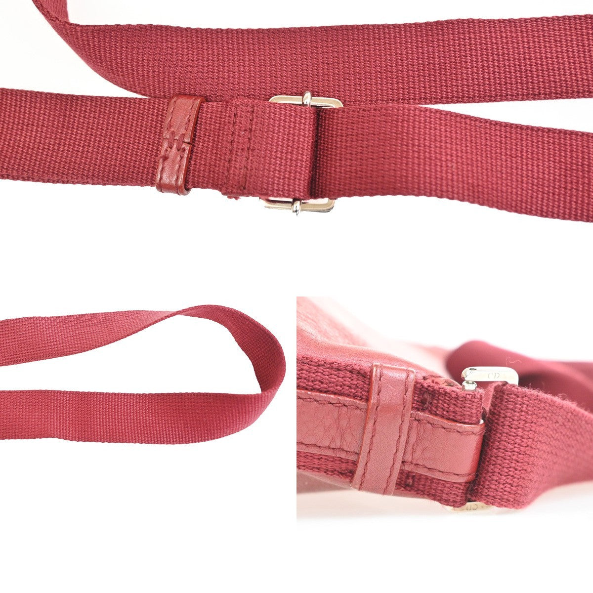 CHRISTIAN DIOR Logo Trotter Shoulder Bag Canvas Leather Red Brown 16TA621