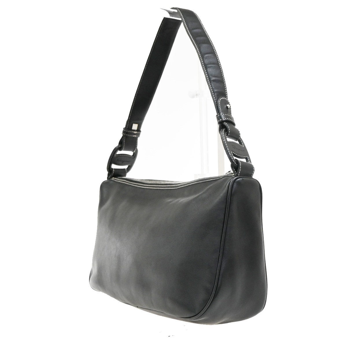SALVATORE FERRAGAMO Logo Vara Shoulder Bag Leather Black SHW Italy 02MA690
