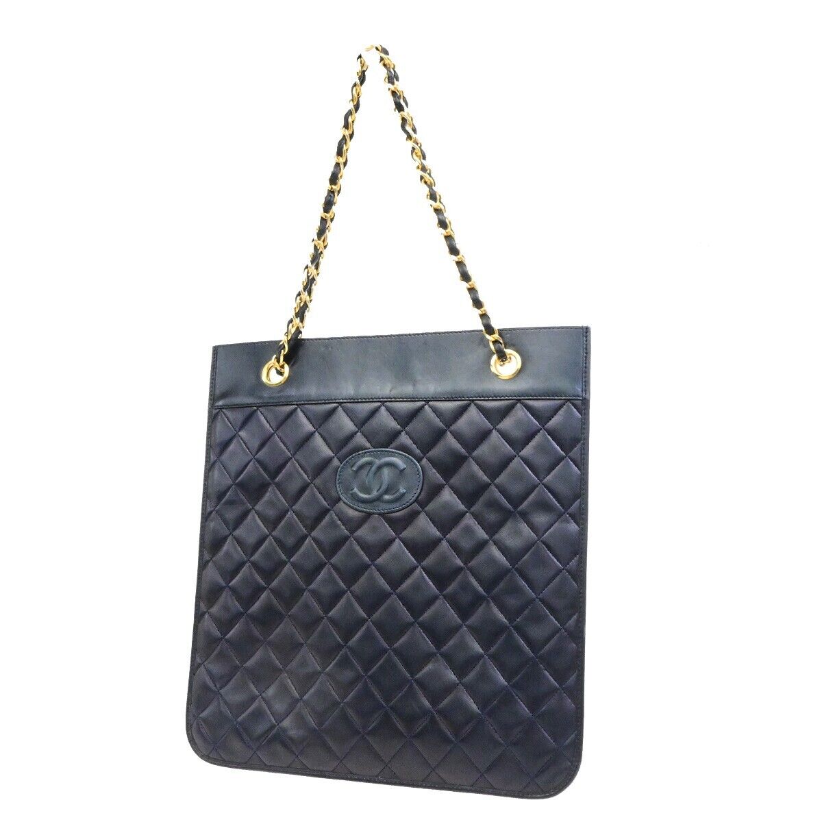 CHANEL CC Logo Matelasse Chain Shoulder Bag Canvas Leather Navy Blue GHW 46RF216