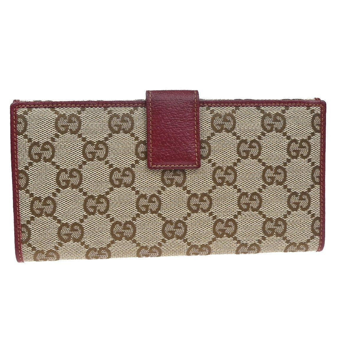 GUCCI GG Biifold Long Wallet Canvas Leather Red Beige SHW Italy 88KD057