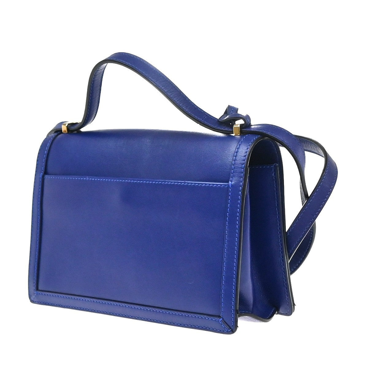 LOEWE Logo Barcelona Mini Shoulder Hand Bag Leather Blue GHW Spain 76KP582