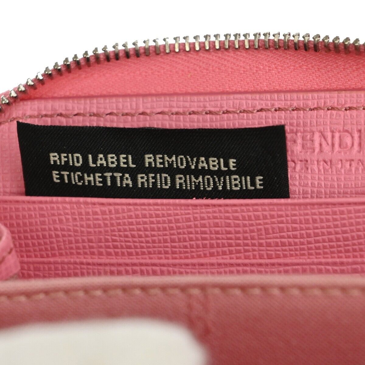 FENDI BAG BUGS Monster Zip Around Coin Wallet Leather Pink Silver Italy 64KA037